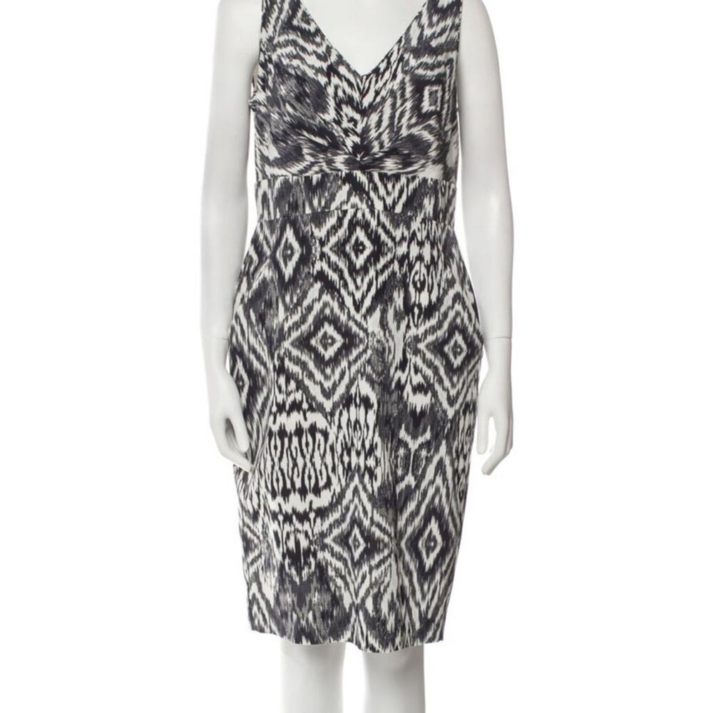Lafayette 148 New York Black and White V-Neck Sheath Midi Dress Size 8